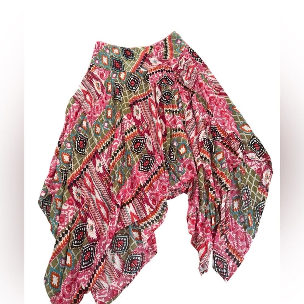 Lola P Asymmetric Handkerchief Hem Boho Patchwork Y2K Midi Skirt L NWT Festival